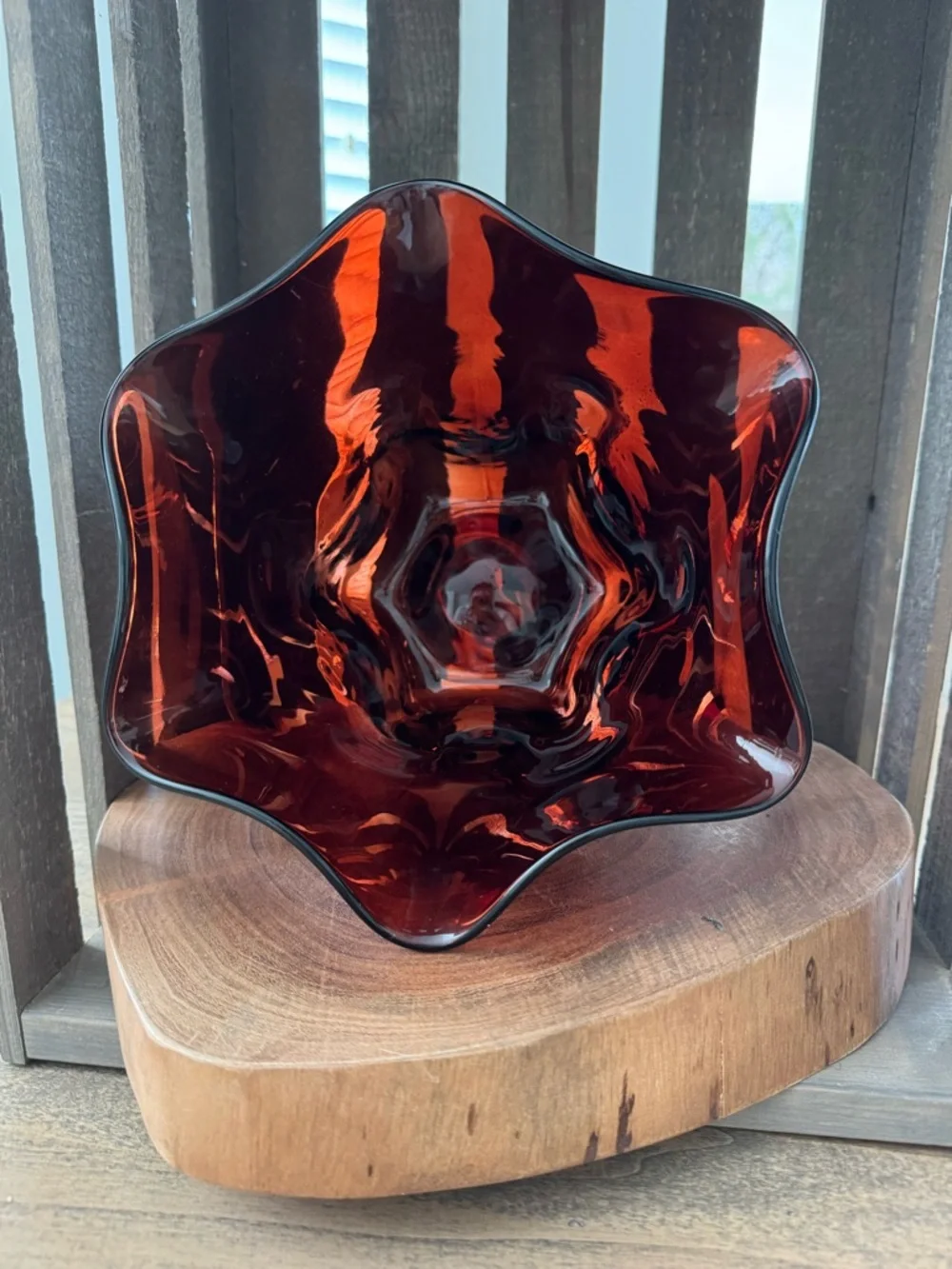 Threshold Art Glass Handkerchief Champagne Bucket/Vase - Deep Ruby Red/Plum